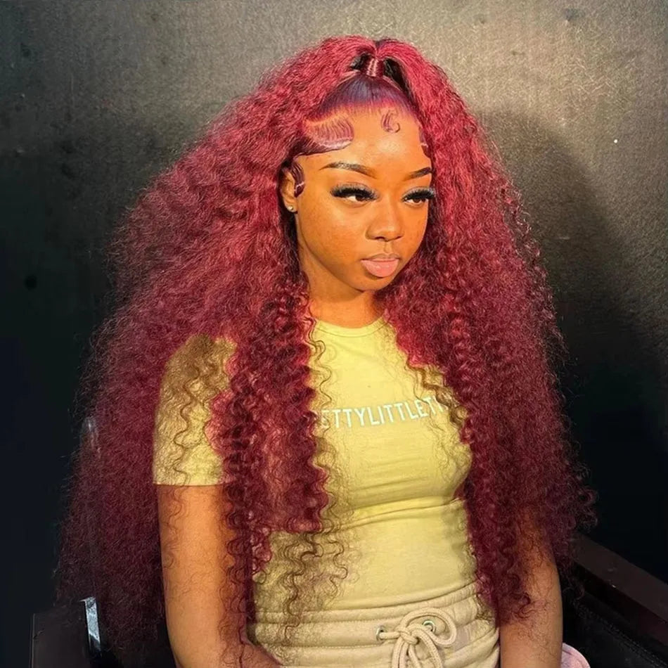 Deep Wave Burgundy HD Lace Front Wigs