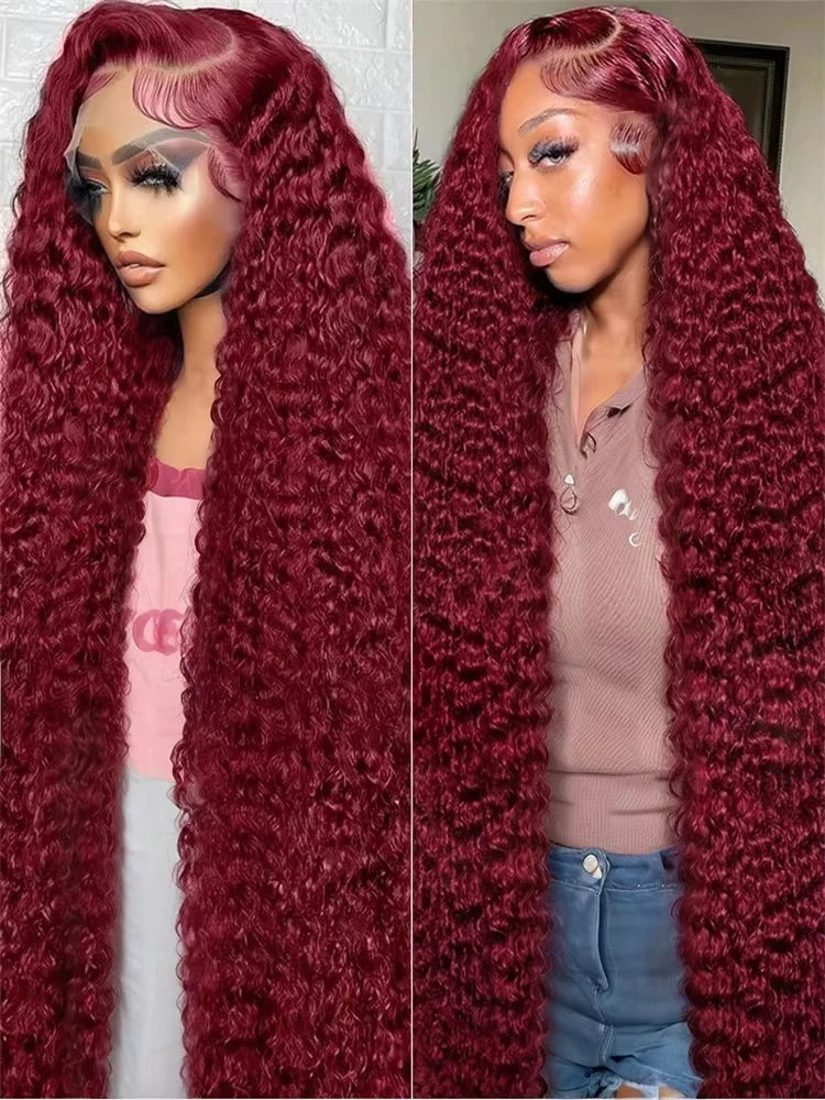 Deep Wave Burgundy HD Lace Front Wigs
