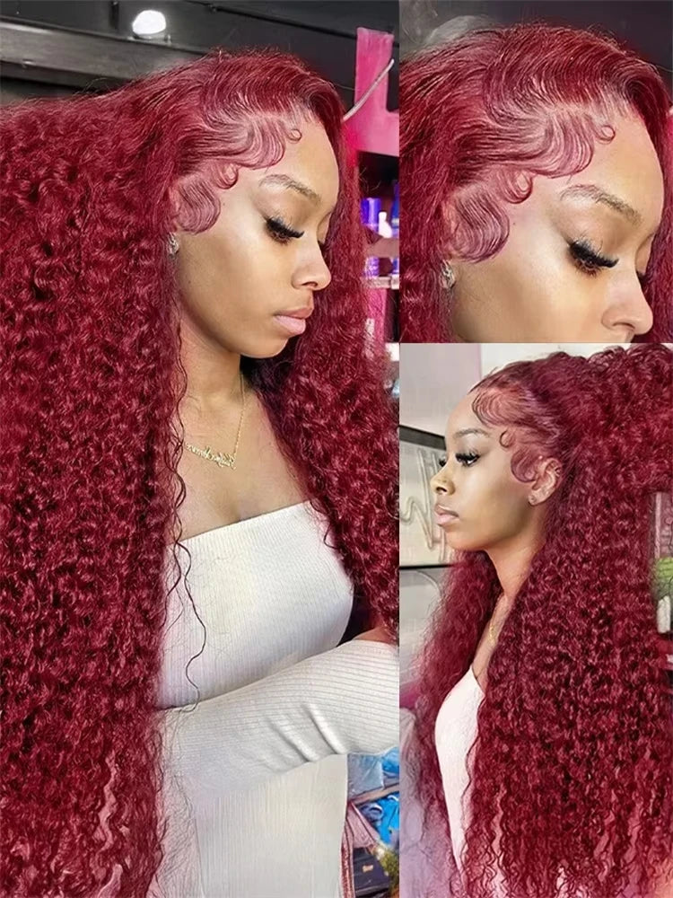 Deep Wave Burgundy HD Lace Front Wigs