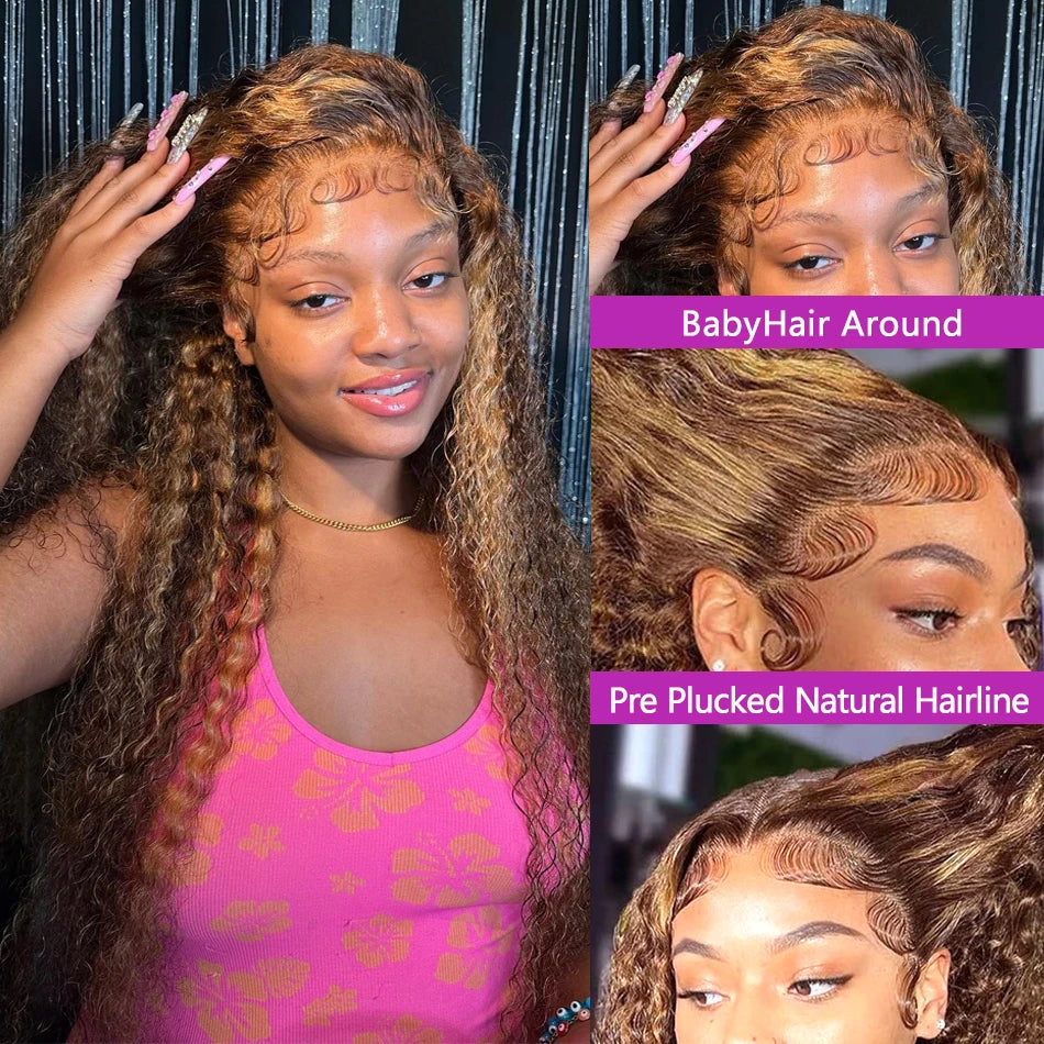 Honey Brown Hightlight Deep Wave Lace Wig