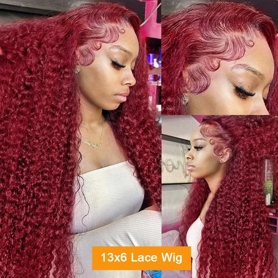 Deep Wave Burgundy HD Lace Front Wigs
