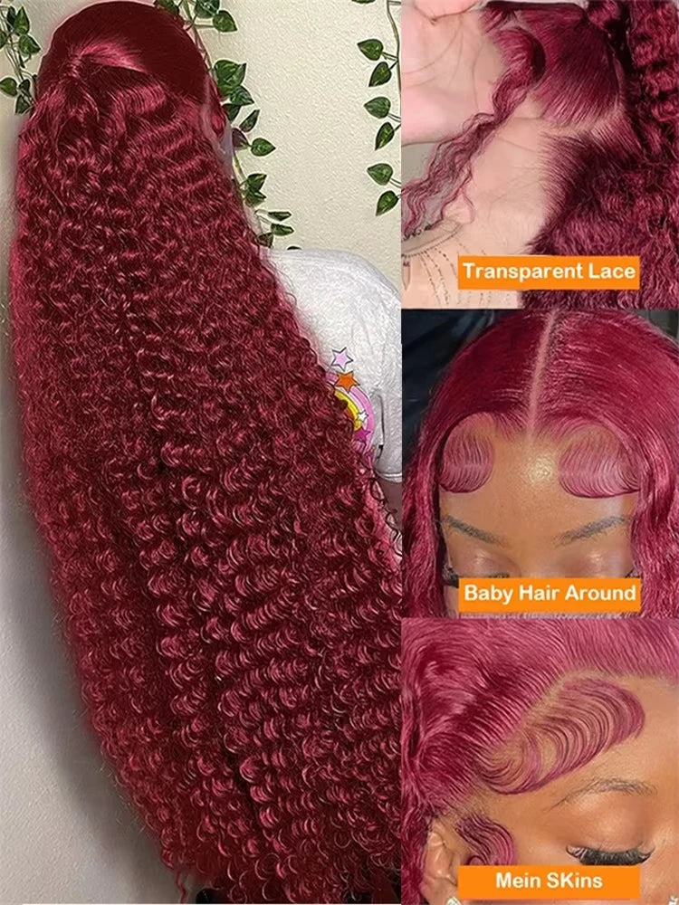 Deep Wave Burgundy HD Lace Front Wigs