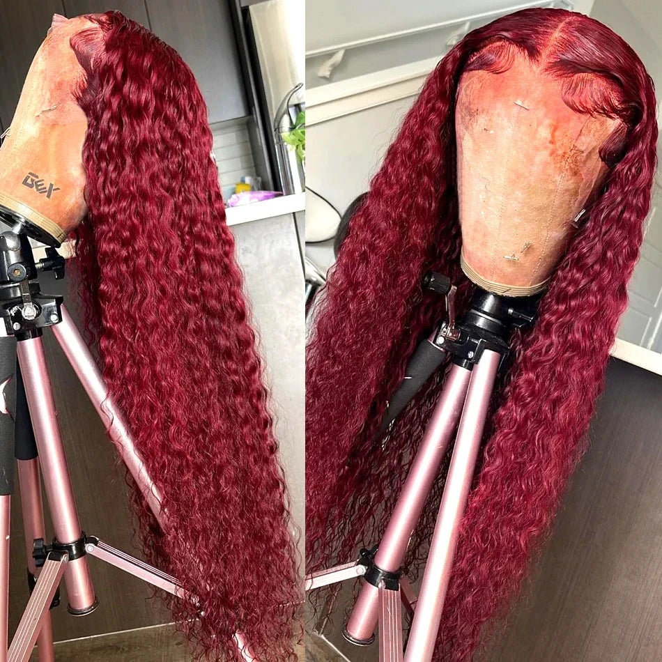 Deep Wave Burgundy HD Lace Front Wigs