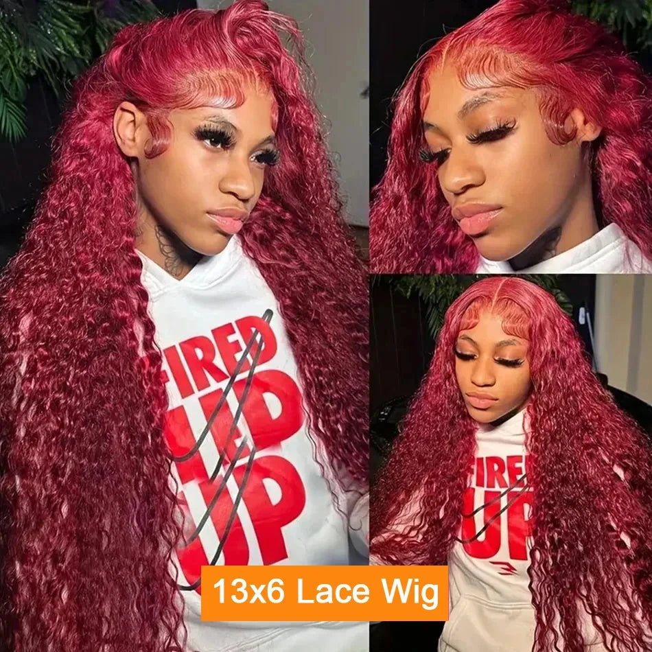 Deep Wave Burgundy HD Lace Front Wigs