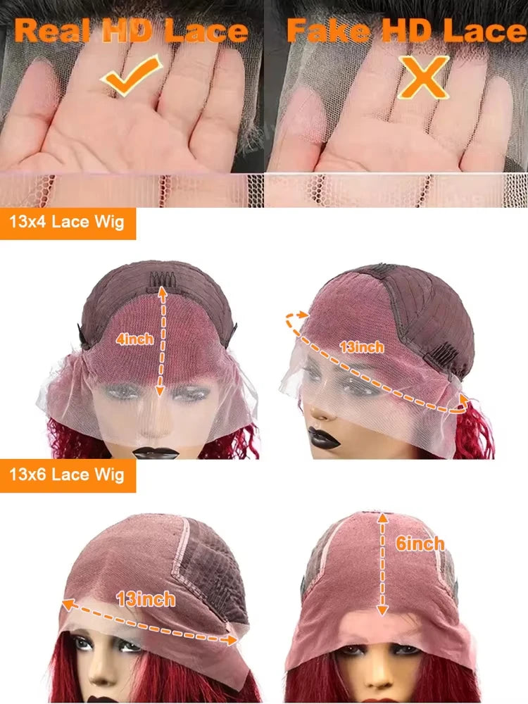 Deep Wave Burgundy HD Lace Front Wigs