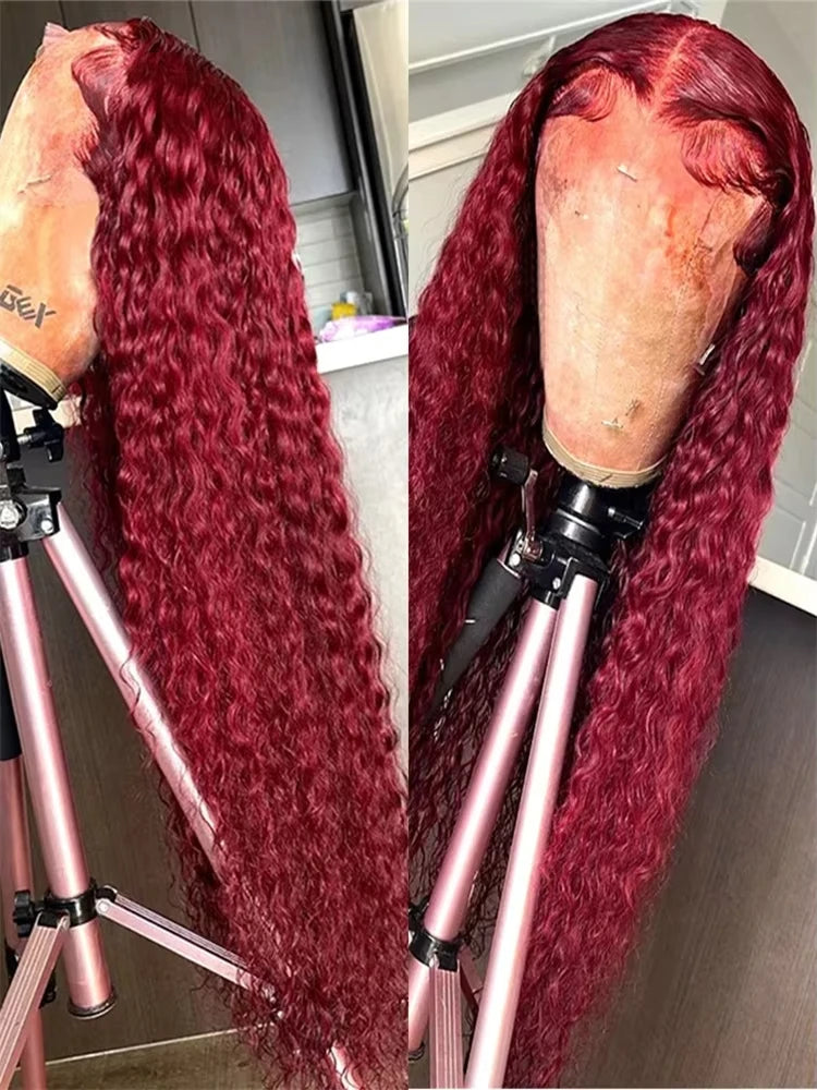 Deep Wave Burgundy HD Lace Front Wigs
