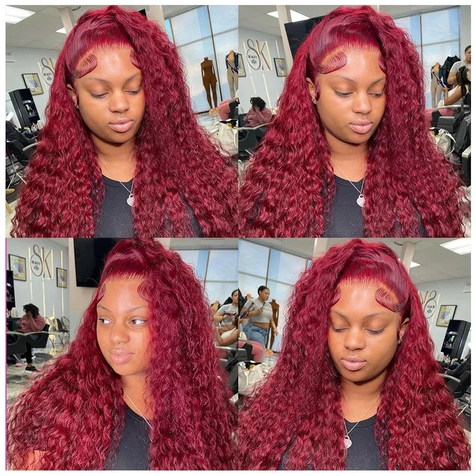 Deep Wave Burgundy HD Lace Front Wigs