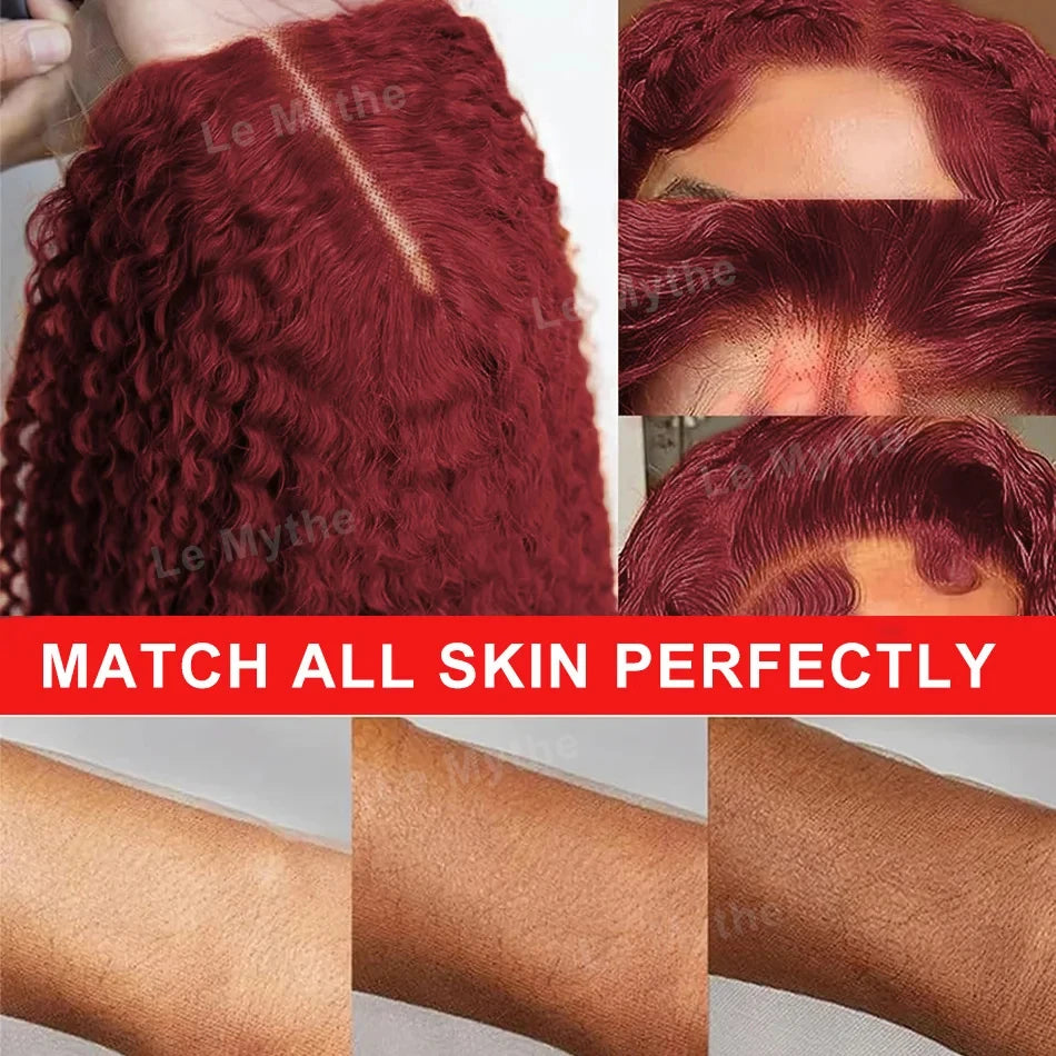 Deep Wave Burgundy HD Lace Front Wigs