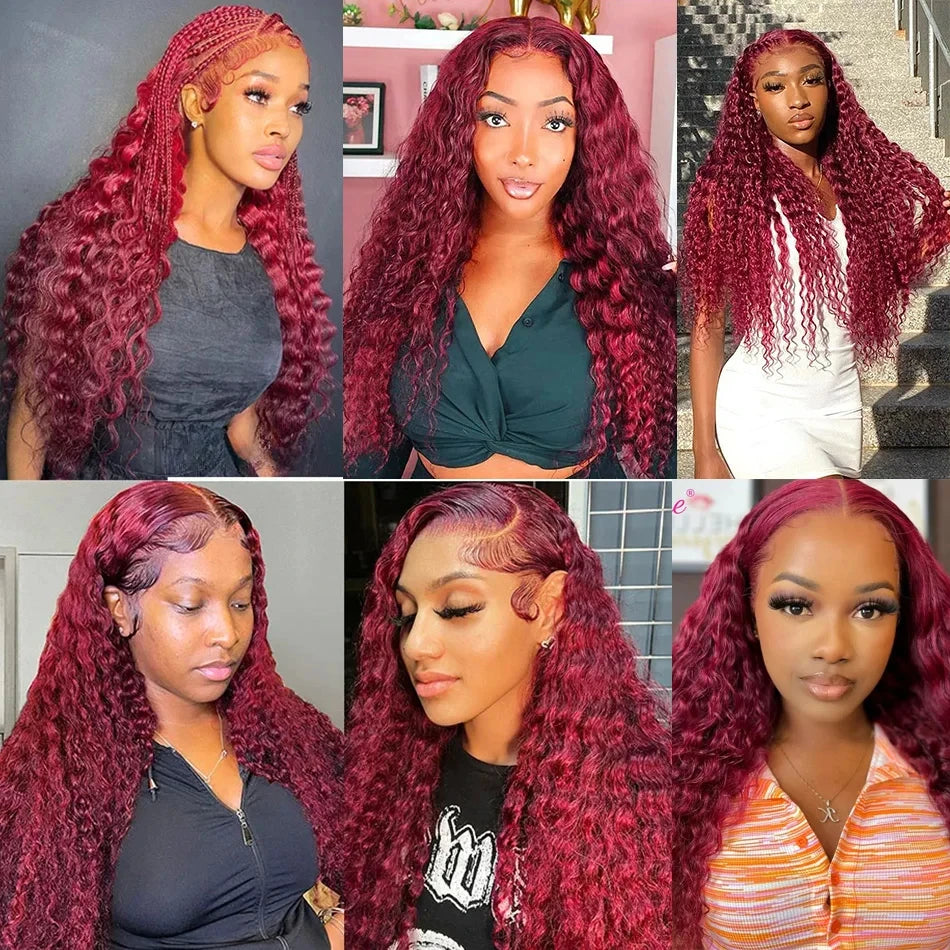 Deep Wave Burgundy HD Lace Front Wigs