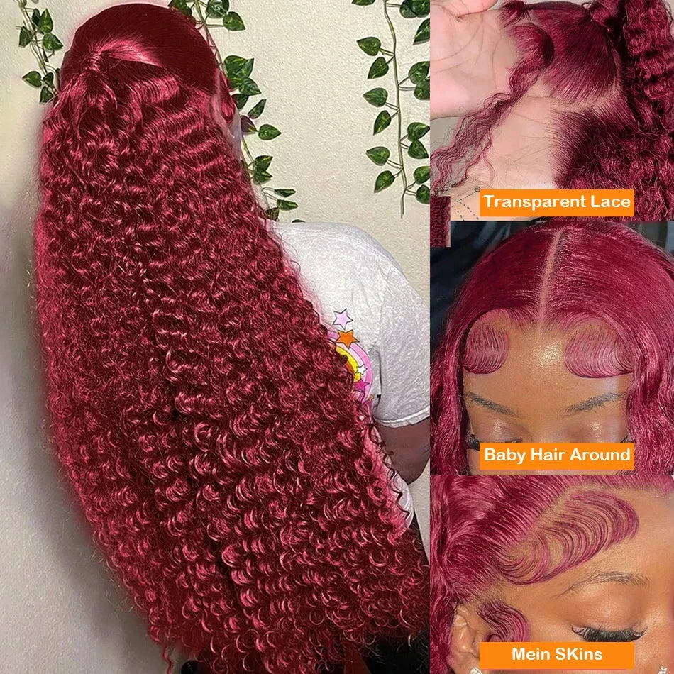 Deep Wave Burgundy HD Lace Front Wigs