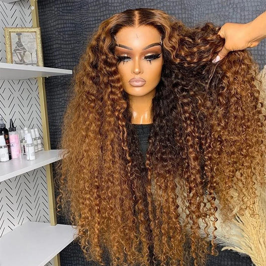 Honey Brown Hightlight Deep Wave Lace Wig